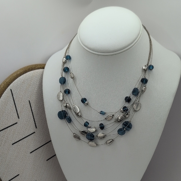 Lia Sophia Silver and Blue Multi-Strand Necklace - Picture 1 of 7